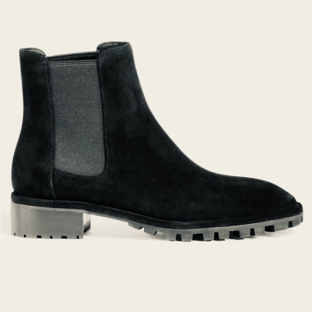 NEW QUINCE CHELSEA SUEDE PULL ON BOOTS WOMENS BLACK 1.5 INCH HEEL - Picture 3 of 15